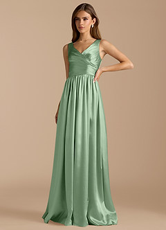 Azazie Keyla Bridesmaid Dresses Matcha A-Line Pleated Metallic Satin Dress image5
