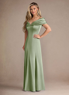 Azazie Auberdeen Mother of the Bride Dresses Dusty Sage Mermaid Pleated Stretch Satin Dress image4