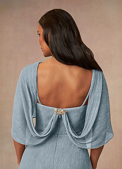 Azazie Loretta Mother of the Bride Dresses Dusty Blue A-Line Cowl Cape Metallic Mesh Dress image4