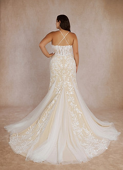 Azazie Bae Wedding Dresses Diamond White Champagne Mermaid Sequins Tulle Dress image8