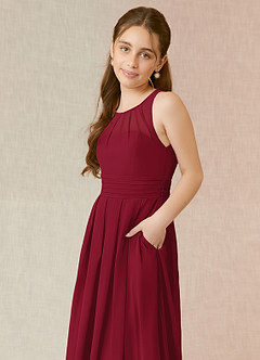 Azazie Bibiane Junior Burgundy A-Line Pleated Chiffon Dress image7