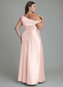 Azazie Emerson Bridesmaid Dresses Blushing Pink Mermaid Off the Shoulder Metallic Satin Dress image9