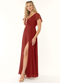 Azazie Rylee Bridesmaid Dresses Terracotta A-Line Pleated Chiffon Dress image3