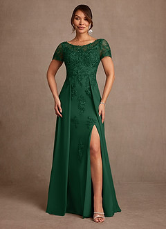 Azazie Alva Mother of the Bride Dresses Dark Green A-Line Lace Dress image1
