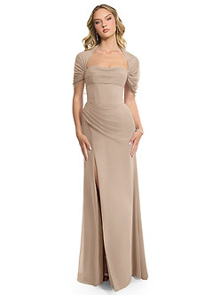Azazie Zia Bridesmaid Dresses Taupe Sheath Side Slit Chiffon Convertible Dress image1