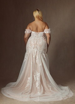Azazie Leilani Vestidos de novia Vestido de Blanco Diamante Nude de Tul de Corte Sirena con Lentejuela image14