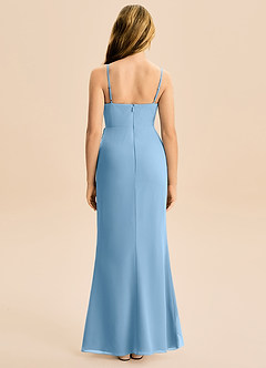 Azazie Buzzy Junior Steel Blue Sheath Pleated Chiffon Dress image5