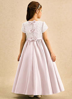 Azazie Cashew Flower Girl Dresses Blushing Pink Ball-Gown with Sleeves Matte Satin Dress image1