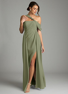 Azazie Kassandra Abiti da Damigella Abito A-Line in Chiffon a Spalla Scoperta Pistacchio image3