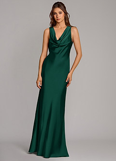 Azazie Cheryl Bridesmaid Dresses Emerald Mermaid Stretch Satin Dress image4