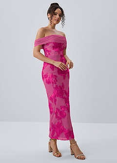 Berenice Fuchsie Stretch-Maxikleid aus 3D-Blumenspitze image6