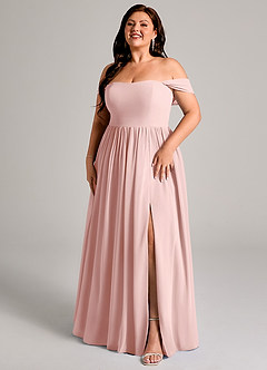 Azazie Calianna Bridesmaid Dresses Powder Pink A-Line Off the Shoulder Chiffon Convertible Dress image12