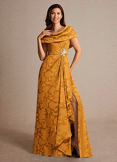 Azazie Branford Mother of the Bride Dresses Butterscotch A-Line Pleated Floral Burnout Dress image5