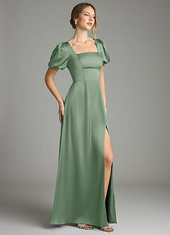 Azazie Fyona Bridesmaid Dresses Matcha A-Line Pleated Stretch Satin Dress image5
