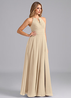 Azazie Denver Bridesmaid Dresses Champagne A-Line Pleated Chiffon Dress image4