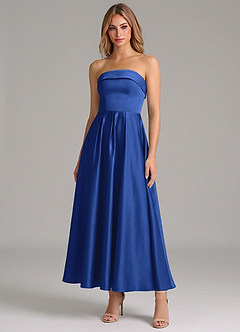 Azazie Lucienne Suknie dla druhen Linia A Pofałdowany Satyna elastyczna Długość kostki Sukienka image1