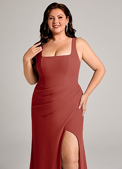 Azazie Mero Robes de demoiselle d'honneur Robe Fourreau en Mousseline de soie Plissée Terracotta image14