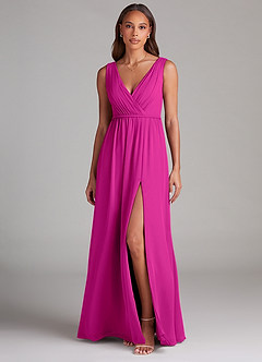 Azazie Tanicia Robes de demoiselle d'honneur Robe Trapèze en Mousseline de soie Plissée Fuchsia image1