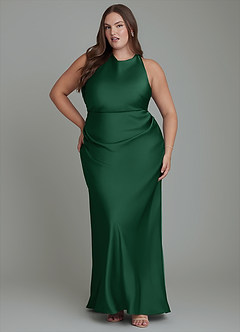 Azazie Evadne Robes de demoiselle d'honneur Robe Fourreau en Satin extensible Plissé Vert Foncé image7