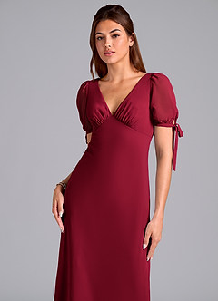 Azazie Pheby Bridesmaid Dresses Burgundy A-Line Pleated Chiffon Dress image2