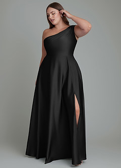 Azazie Melanie Brudtärnklänningar Klänning av A-linje i Stretch Satin Off the shoulder Svart image9
