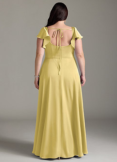 Azazie Bondi Bridesmaid Dresses Canary A-Line Bow Stretch Satin Dress image8