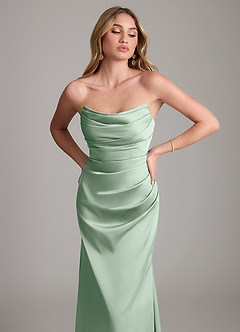 Azazie Lucille Bridesmaid Dresses Agave Mermaid Strapless Stretch Satin Convertible Dress image6