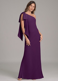 Azazie Capri 신부 들러리 드레스 A라인 한쪽 어깨 쉬폰 바닥 길이 드레스 image4