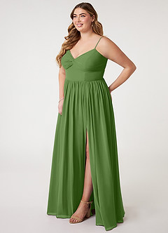 Azazie Zeya Bridesmaid Dresses Basil A-Line V-Neck Pleated Chiffon Dress image8
