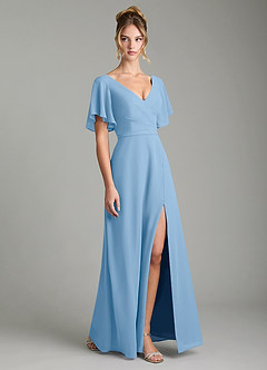 Azazie Ambrosia Bridesmaid Dresses Powder Blue A-Line Pleated Chiffon Dress image5