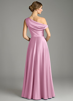 Azazie Xanthe Bridesmaid Dresses Candy Pink A-Line Off the Shoulder Stretch Satin Dress image2