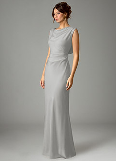 Azazie Kieryn Bridesmaid Dresses Silver Mermaid Pleated Stretch Satin Dress image5