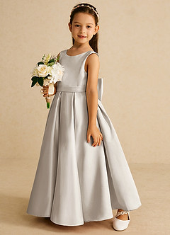 Azazie Pipsy Flower Girl Dresses Frost A-Line Bow Matte Satin Dress image2