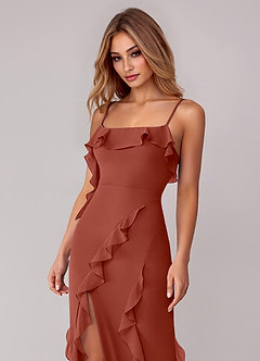 Azazie Malia Bridesmaid Dresses Auburn Sheath Ruched Chiffon Dress image2