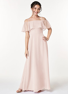Azazie Maggie Junior Rose Petal A-Line Off the Shoulder Chiffon Dress image3