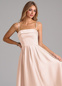Azazie Lucienne Vestidos de damas de honor Vestido de Rosa Rubor de Satén Elástico de Corte en A Convertible con Sin tirantes image2