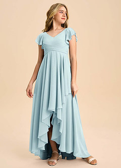 Azazie Caria Junior Abito A-Line in Chiffon Plissettato Sea Glass image3