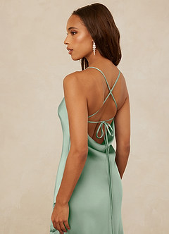 Christian Siriano Bridal for Azazie 1012 Bridesmaid Dresses Agave Sheath Lace Stretch Satin Dress image4