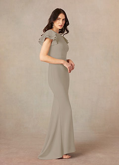 Azazie Peppermint Mother of the Bride Dresses Taupe Mermaid Scoop Ruched Stretch Crepe Dress image2