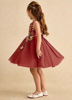 Azazie Prima Flower Girl Dresses Terracotta A-Line Bow Tulle Dress image4