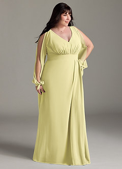 Azazie Matilda Bridesmaid Dresses Lemon Sorbet A-Line Long Sleeve Chiffon Dress image12