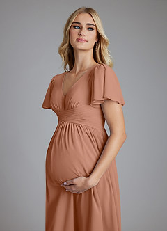 Azazie Verna Maternity Bridesmaid Dresses A-Line V-Neck Ruched Chiffon Floor-Length Dress image5