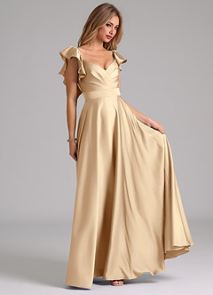 Azazie Leilani Bridesmaid Dresses Champagne A-Line Ruched Stretch Satin Dress image4