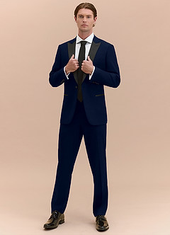 front Hudson Navy Blue Peak Lapel Tuxedo Jacket
