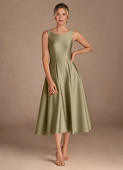 Azazie Fulton Mother of the Bride Dresses Moss Green A-Line Pleated Stretch Satin Dress image4