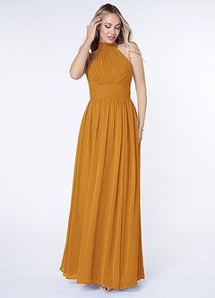 Azazie Iman Bridesmaid Dresses Butterscotch A-Line A-Line Ruched Chiffon Dress image4