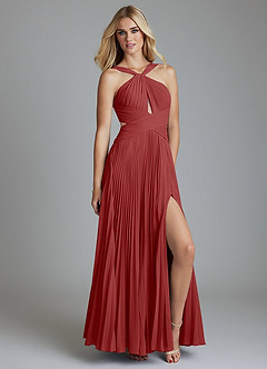 Azazie Hosanna Bridesmaid Dresses Rust A-Line Pleated Chiffon Dress image1
