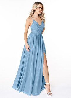 Azazie Gracie Bridesmaid Dresses Steel Blue A-Line Pleated Chiffon Dress image4