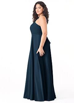 Azazie Dixie Bridesmaid Dresses Dark Navy A-Line Halter Pleated Chiffon Dress image8