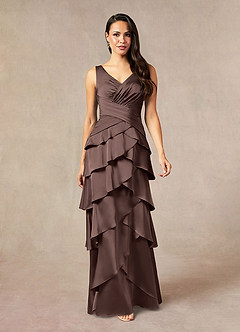 Azazie Viola At-home Try On Dresses Dusty Blue A-Line Pleated Stretch Satin Dress image3